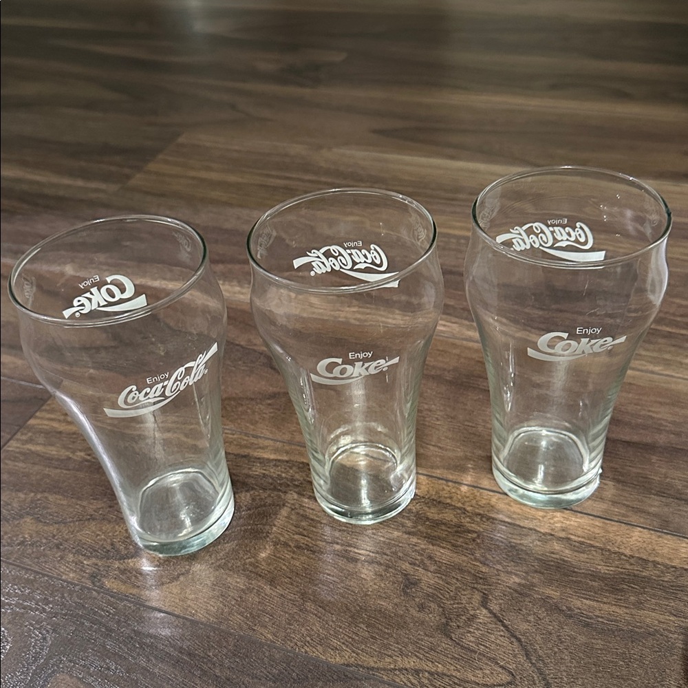 Vintage Coca Cola Coke Glass Set of 3 - Clear + bonus
